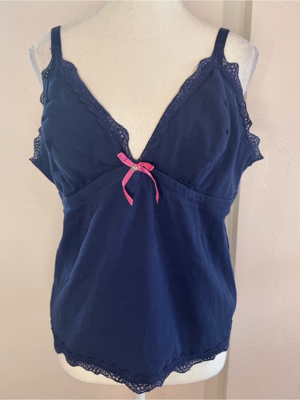 Adore Me Blue Lace Trim Sleep Cami  Bow Detail Adjustable Straps 2X